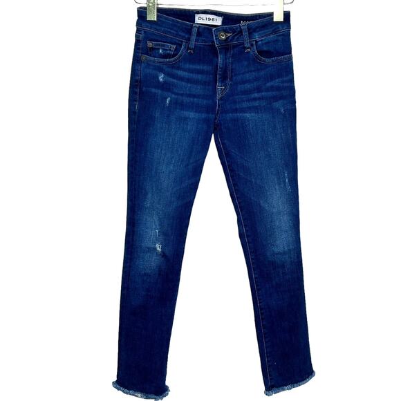 DL 1961 Mara Ravine Straight Leg Ankle Jeans with Raw Fringe Hem - Picture 1 of 9
